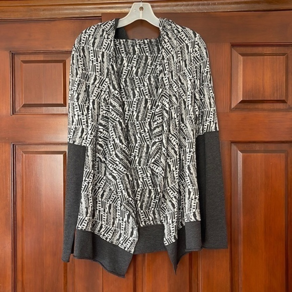 Prana hooded open front asymmetrical cardigan, sweater, size medium